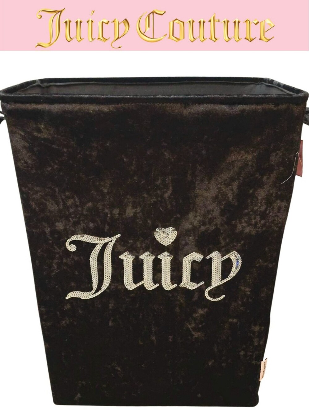 Juicy Couture Home Velvet Sequin Logo Storage Basket- Black